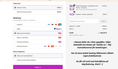 Enskild healingsession online/distans med Therese - 30 minuter