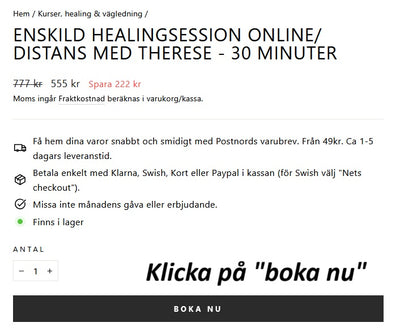 Enskild healingsession online/distans med Therese - 30 minuter
