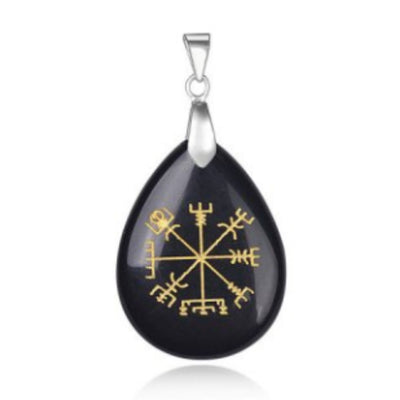 Hänge Vegvisir - svart obsidian