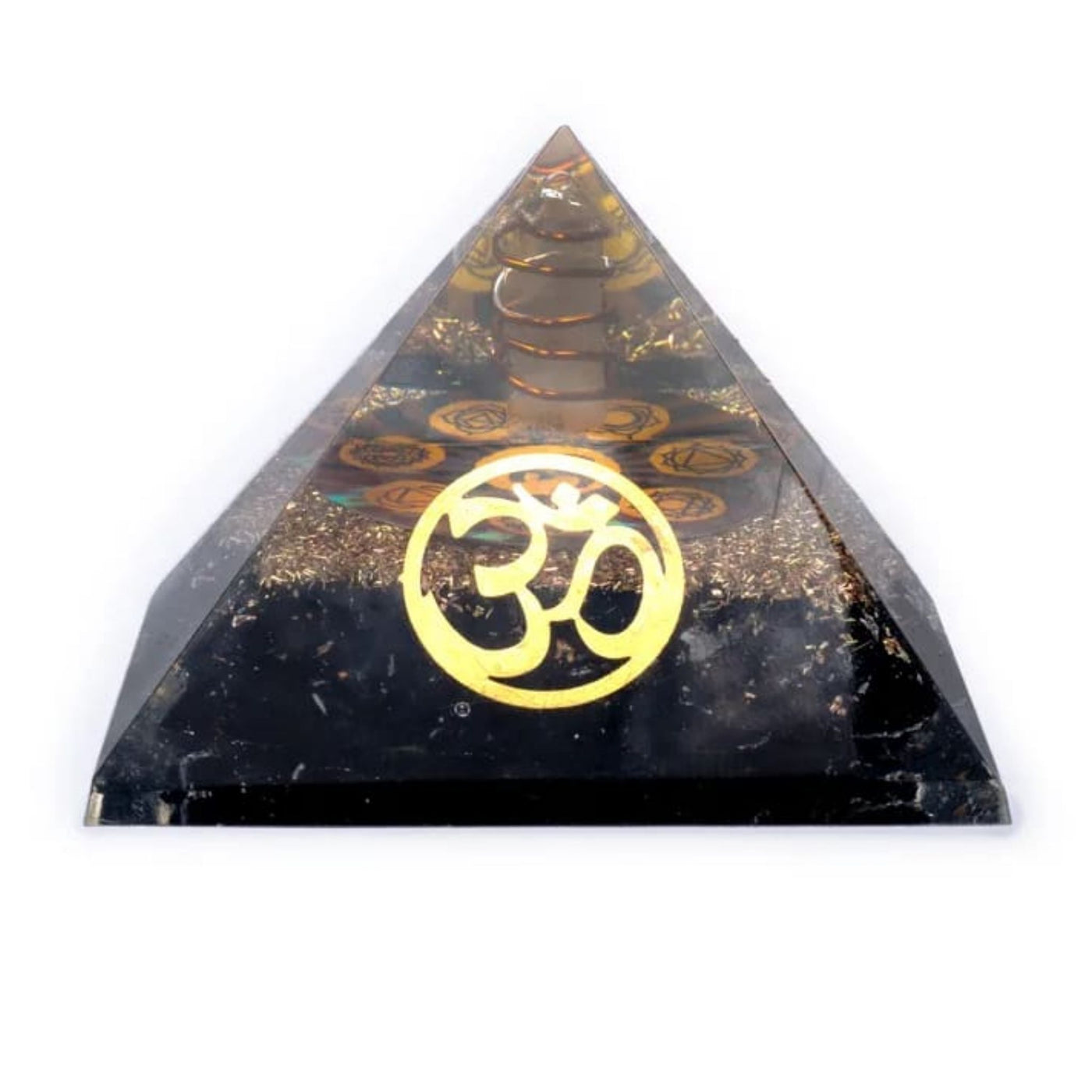 Orgonit pyramid - svart turmalin & Ohm / Aum